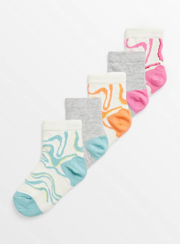 Bright Marble Effect Ankle Socks 5 Pack 12.5-3.5